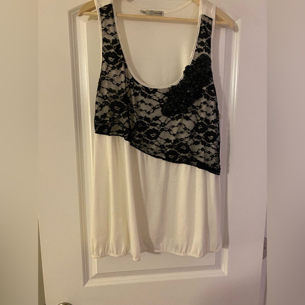 Plus size cream and black dress top